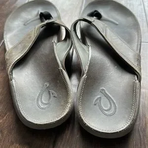 OluKai | Shoes | Olukai Grey Distressed Leather Flip Flop  display picture 1